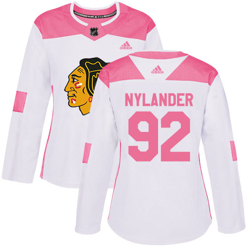 Adidas Chicago Blackhawks #92 Alexander Nylander White/Pink Authentic Fashion Women's Stitched Jersey Womens