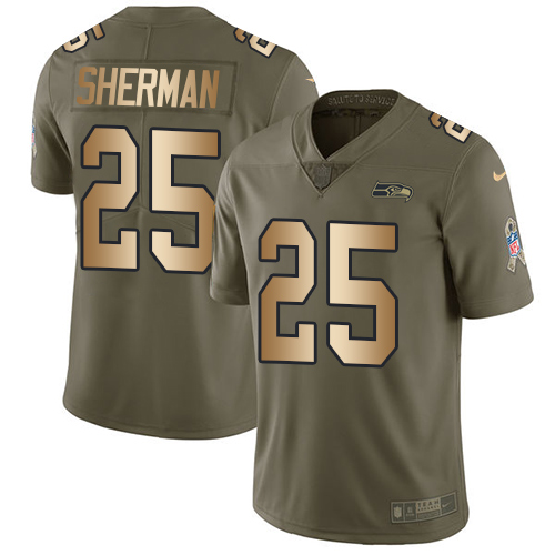 Seattle Seahawks #25 Richard Sherman Olive/Gold Men's Stitched Limited 2017 Salute To Service Jersey Men's