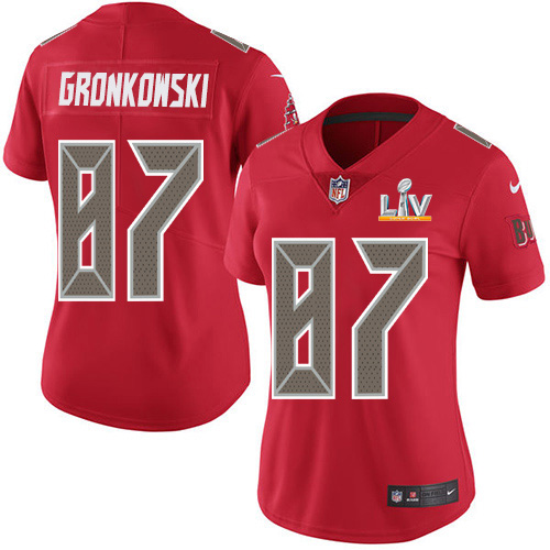 Buccaneers #87 Rob Gronkowski Red Women's Super Bowl LV Bound Stitched Limited Rush Jersey