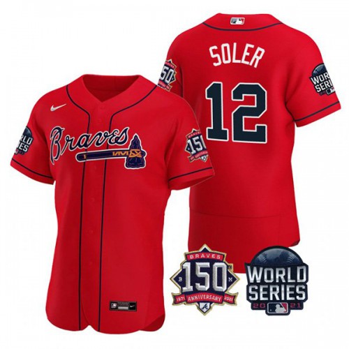 Atlanta Atlanta Braves #12 Jorge Soler Men's 150th Anniversary 2021 World Series Authentic Jersey - Red Men's