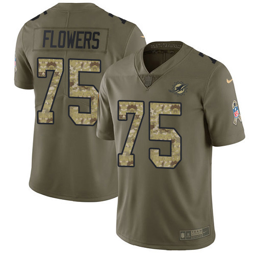 Miami Dolphins #75 Ereck Flowers Olive/Camo Youth Stitched Limited 2017 Salute To Service Jersey Youth