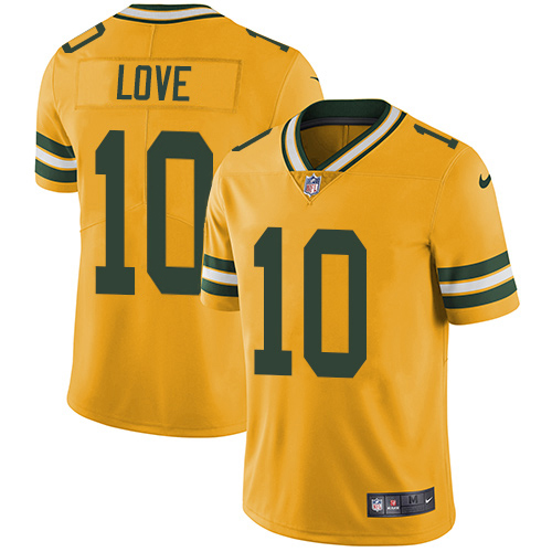 Packers #10 Jordan Love Yellow Men's Stitched Limited Rush Jersey