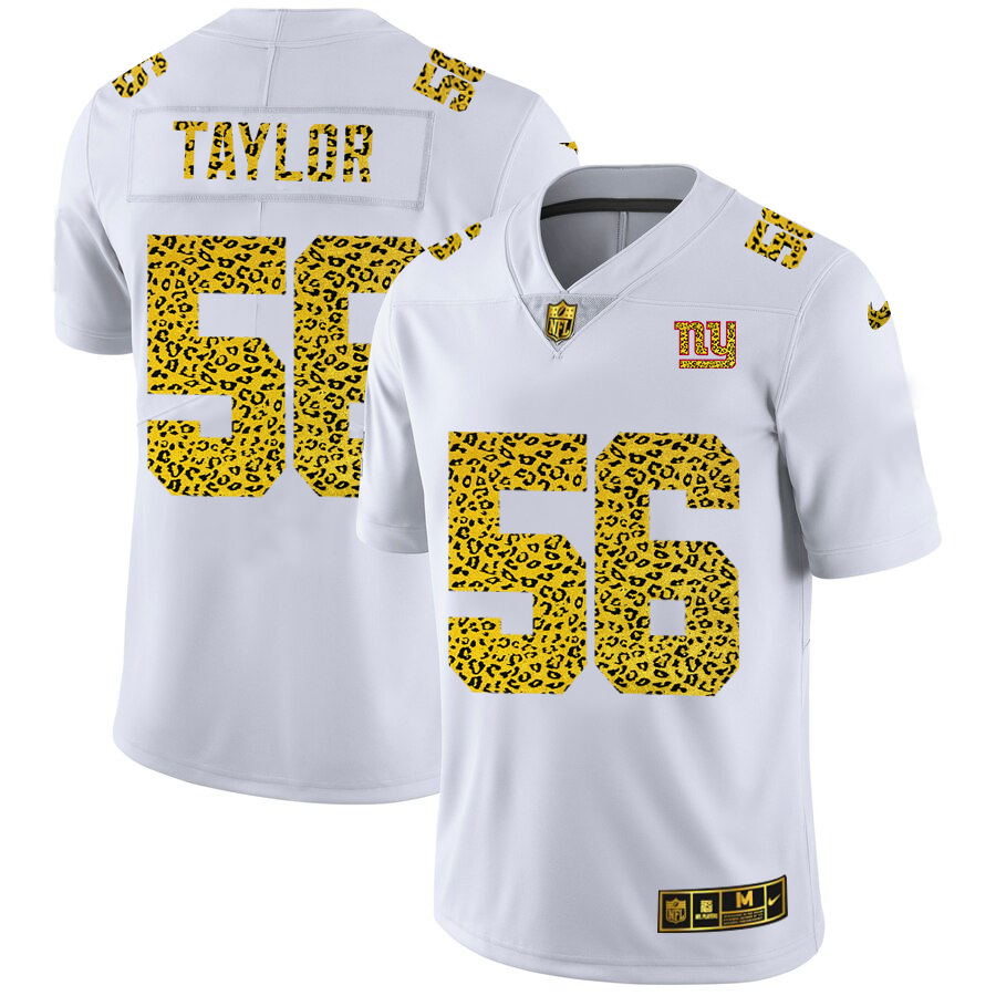 New York Giants #56 Lawrence Taylor Men's Flocked Leopard Print Vapor Limited Jersey White