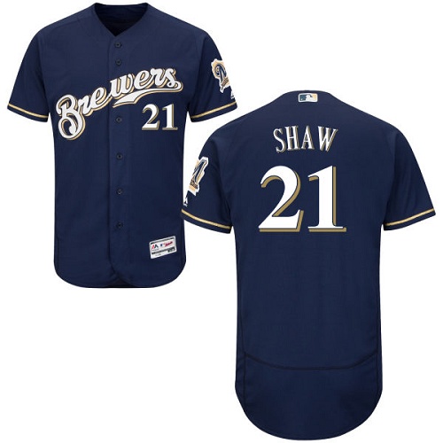 Milwaukee Brewers #21 Travis Shaw Navy Blue Flexbase Authentic Collection Stitched Jersey Men's