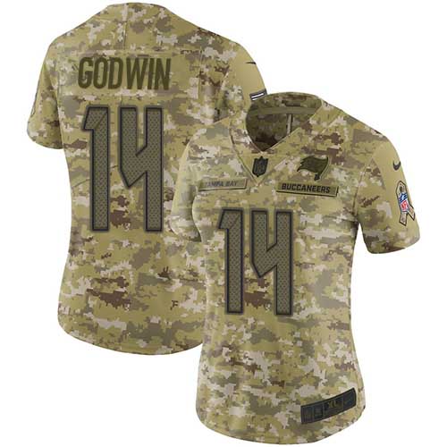 Buccaneers #14 Chris Godwin Camo Women's Stitched Limited 2018 Salute To Service Jersey