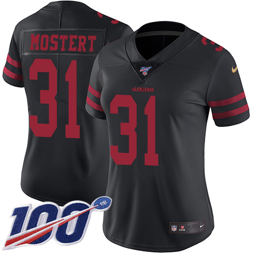 San Francisco 49ers #31 Raheem Mostert Black Alternate Women's Stitched 100th Season Vapor Untouchable Limited Jersey Womens