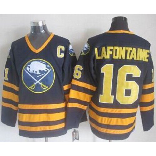 Buffalo Sabres #16 Pat Lafontaine Navy Blue CCM Throwback Stitched Jersey Men's