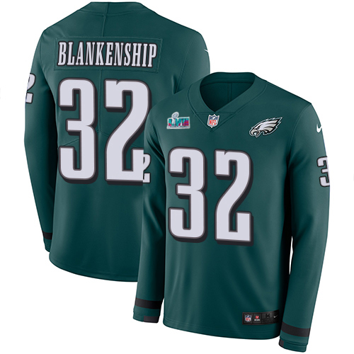 Eagles #32 Reed Blankenship Green Team Color Super Bowl LVII Patch Youth Stitched Limited Therma Long Sleeve Jersey