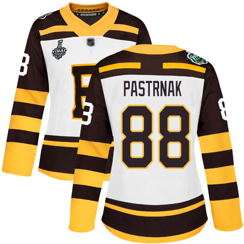 Adidas Boston Bruins #88 David Pastrnak White Authentic 2019 Winter Classic Stanley Cup Final Bound Women's Stitched Jersey Womens