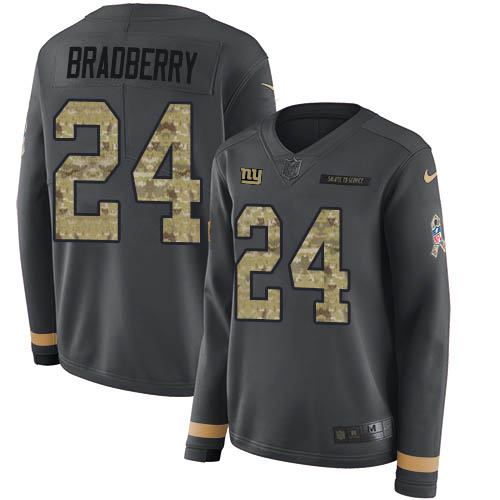 New York Giants #24 James Bradberry Anthracite Salute to Service Women's Stitched Limited Therma Long Sleeve Jersey Womens