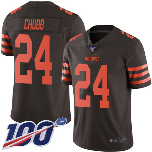 Browns #24 Nick Chubb Brown Men's Stitched Limited Rush 100th Season Jersey