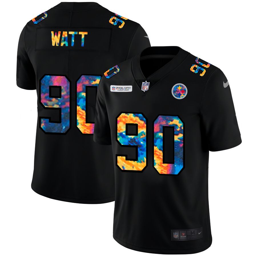 Pittsburgh Steelers #90 T.J. Watt Men's Multi-Color Black 2020 Crucial Catch Vapor Untouchable Limited Jersey