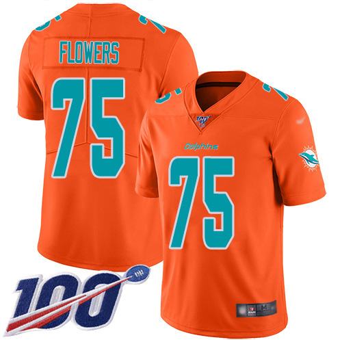 Miami Dolphins #75 Ereck Flowers Orange Men's Stitched Limited Inverted Legend 100th Season Jersey Men's
