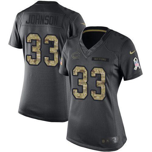 Chicago Bears #33 Jaylon Johnson Black Women's Stitched Limited 2016 Salute to Service Jersey Womens
