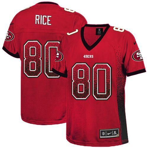 49ers #80 Jerry Rice Red Team Color Women's Stitched Elite Drift Fashion Jersey