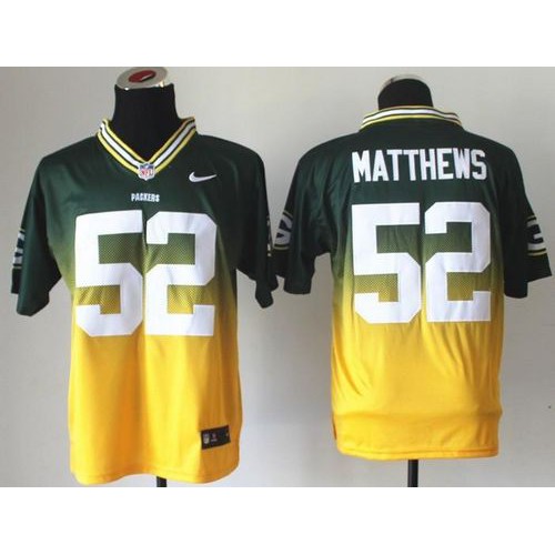 Green Bay Packers #52 Clay Matthews Green/Gold Men's Stitched Elite Fadeaway Fashion Jersey Men's