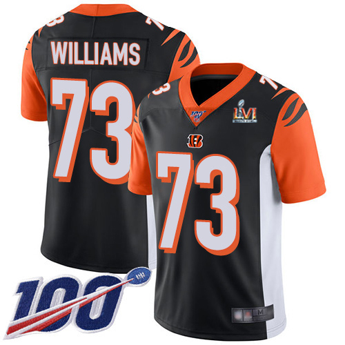 Cincinnati Bengals #73 Jonah Williams Black Team Color Super Bowl LVI Patch Youth Stitched 100th Season Vapor Limited Jersey Youth