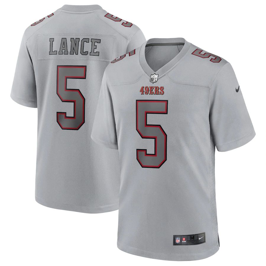 San Francisco 49ers #5 Trey Lance Men's Gray Atmosphere Fashion Game Jersey