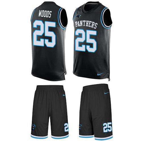 Panthers #25 Xavier Woods Black Team Color Men's Stitched Limited Tank Top Suit Jersey