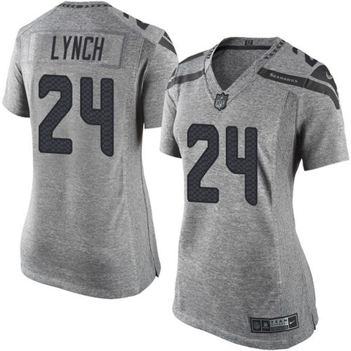 Seattle Seahawks #24 Marshawn Lynch Gray Women's Stitched Limited Gridiron Gray Jersey Womens