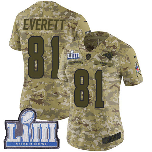 Los Angeles Rams #81 Gerald Everett Camo Super Bowl LIII Bound Women's Stitched Limited 2018 Salute to Service Jersey Womens