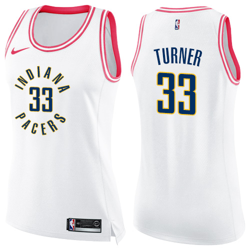 Indiana Pacers #33 Myles Turner White/Pink Womens Swingman Fashion Jersey Womens