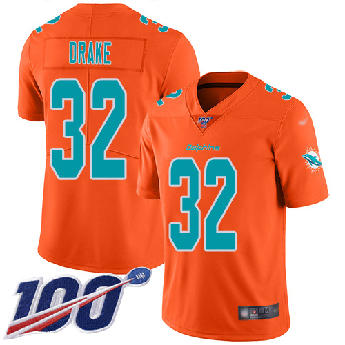 Miami Dolphins #32 Kenyan Drake Orange Men's Stitched Limited Inverted Legend 100th Season Jersey Men's