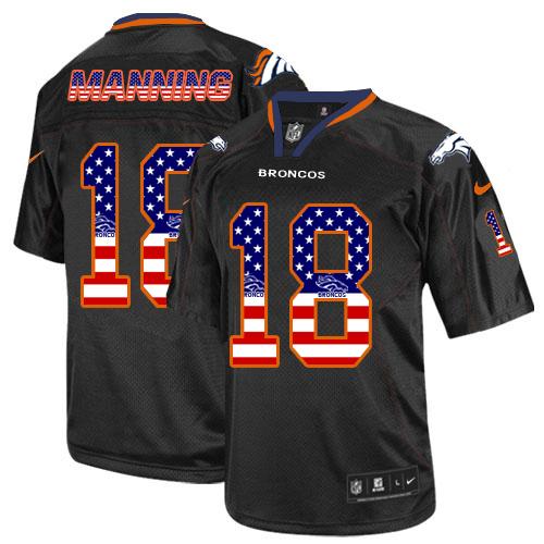 Broncos #18 Peyton Manning Black Men's Stitched Elite USA Flag Fashion Jersey
