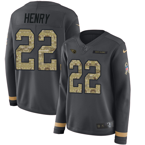Titans #22 Derrick Henry Anthracite Salute To Service Women's Stitched Limited Therma Long Sleeve Jersey