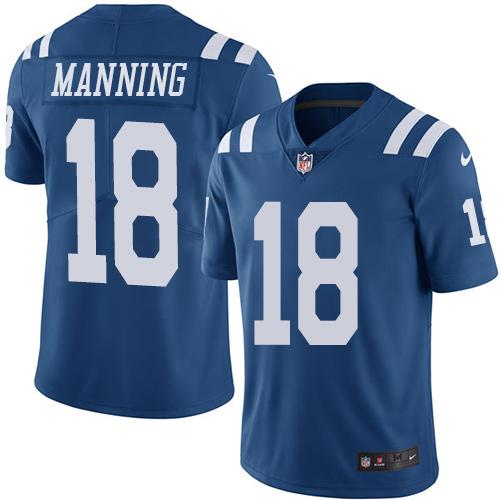 Indianapolis Colts #18 Peyton Manning Royal Blue Men's Stitched Limited Rush Jersey Men's