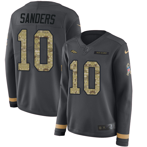 Denver Broncos #10 Emmanuel Sanders Anthracite Salute to Service Women's Stitched Limited Therma Long Sleeve Jersey Womens