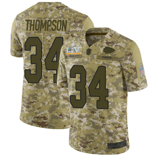 Kansas City Chiefs #34 Darwin Thompson Camo Men's Super Bowl LV Bound Stitched Limited 2018 Salute To Service Jersey Men's