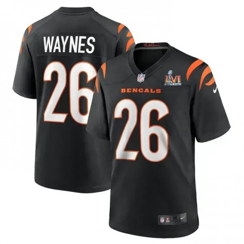 Cincinnati Cincinnati Bengals #26 Trae Waynes Black Super Bowl LVI Patch Game Jersey Men's