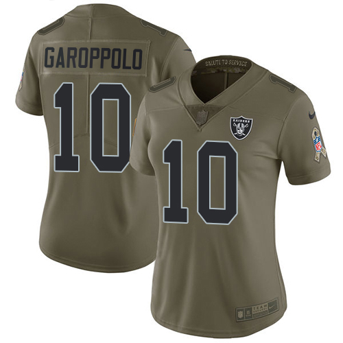 Raiders #10 Jimmy Garoppolo Olive Women's Stitched Limited 2017 Salute To Service Jersey