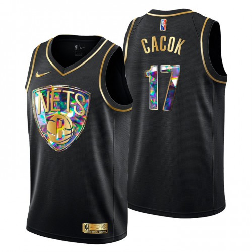 Brooklyn Brooklyn Nets #17 Devontae Cacok Mens Golden Edition Diamond Logo 2021/22 Swingman Jersey - Black Mens