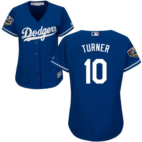 Los Angeles Dodgers #10 Justin Turner Blue Alternate 2018 World Series Women's Stitched Jersey Womens