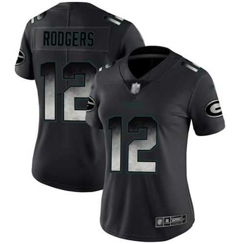 Packers #12 Aaron Rodgers Black Women's Stitched Vapor Untouchable Limited Smoke Fashion Jersey