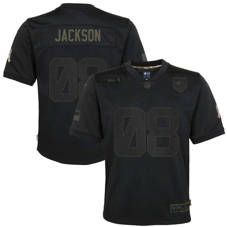 Baltimore Ravens #8 Lamar Jackson Youth 2020 Salute To Service Game Jersey Black