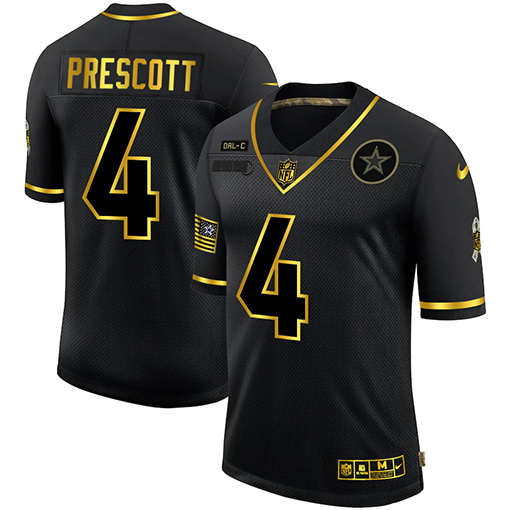 Dallas Cowboys #4 Dak Prescott Men's 2020 Salute To Service Golden Limited Jersey Black