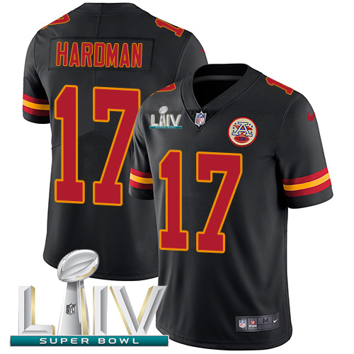 Kansas City Chiefs #17 Mecole Hardman Black Super Bowl LIV 2020 Youth Stitched Limited Rush Jersey Youth