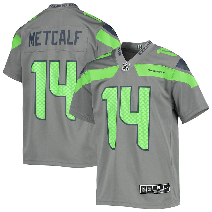 Seattle Seahawks #14 DK Metcalf Youth Gray Inverted Team Game Jersey