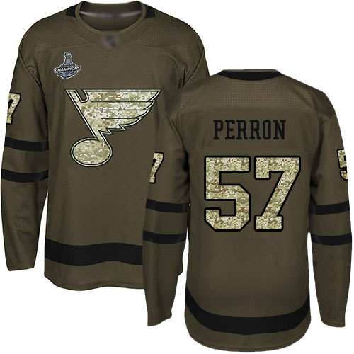 Adidas St. Louis Blues #57 David Perron Green Salute to Service Stanley Cup Champions Stitched Youth Jersey Youth