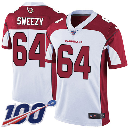 Arizona Cardinals #64 J.R. Sweezy White Men's Stitched 100th Season Vapor Limited Jersey Men's