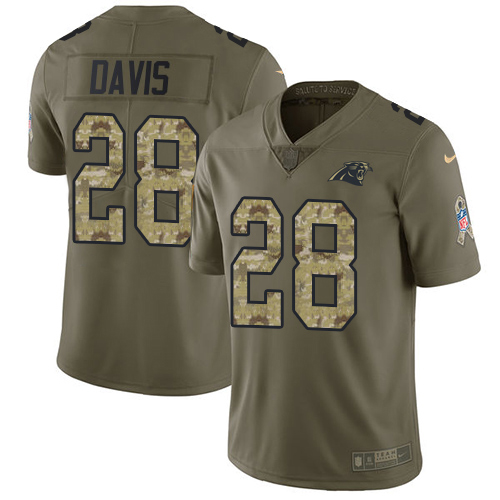 Carolina Panthers #28 Mike Davis Olive/Camo Men's Stitched Limited 2017 Salute To Service Jersey Men's