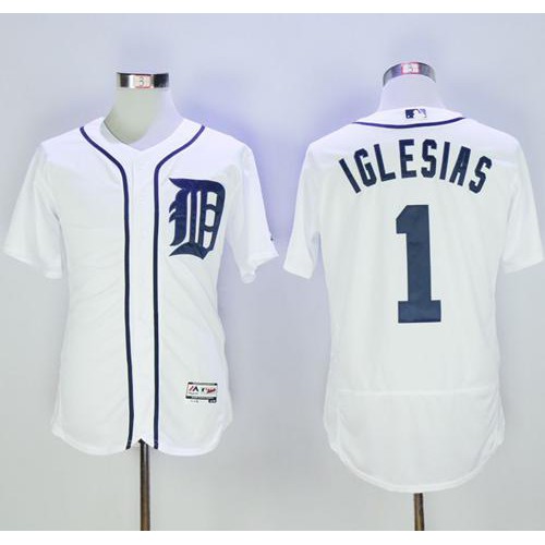 Detroit Tigers #1 Jose Iglesias White Flexbase Authentic Collection Stitched Jersey Men's