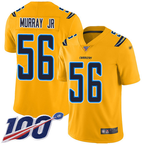 Los Angeles Chargers #56 Kenneth Murray Jr Gold Youth Stitched Limited Inverted Legend 100th Season Jersey Youth