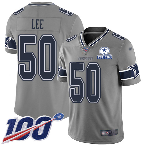 Dallas Cowboys #50 Sean Lee Gray Men's Stitched With Established In 1960 Patch Limited Inverted Legend 100th Season Jersey Men's