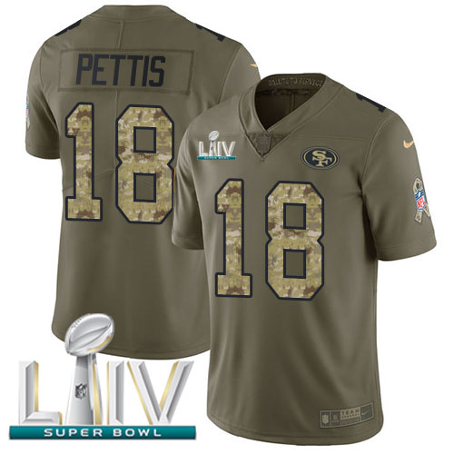 San Francisco 49ers #18 Dante Pettis Olive/Camo Super Bowl LIV 2020 Youth Stitched Limited 2017 Salute To Service Jersey Youth