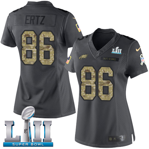Philadelphia Eagles #86 Zach Ertz Black Super Bowl LII Women's Stitched Limited 2016 Salute to Service Jersey Womens