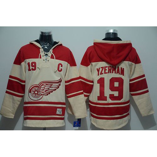 Detroit Red Wings #19 Steve Yzerman Cream Sawyer Hooded Sweatshirt Stitched Jersey Men's
